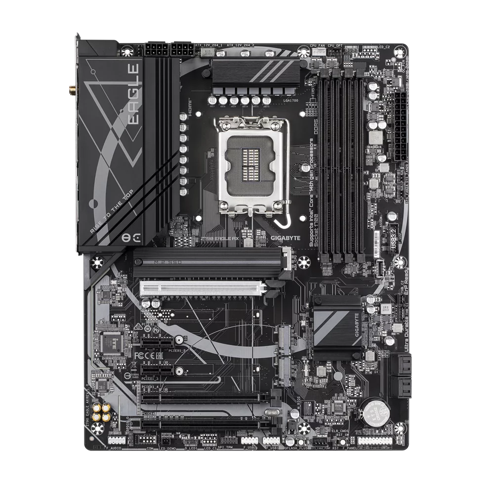 Материнская плата Gigabyte OEM Z790 EAGLE AX, Socket 1700, Intel®Z790, 4xDDR5-5600, HDMI+DP, 3xPCI-Ex16, 2xPCI-Ex1, 4xSATA3(RAID 0/ 1/ 5/ 10), 3xM.2, 8Ch Audio, 1x2.5GbLan, WiFi, (2+4)xUSB2.0, (5+2)xUSB3.2, (1+1)xU (Z790 EAGLE AX||OEM)