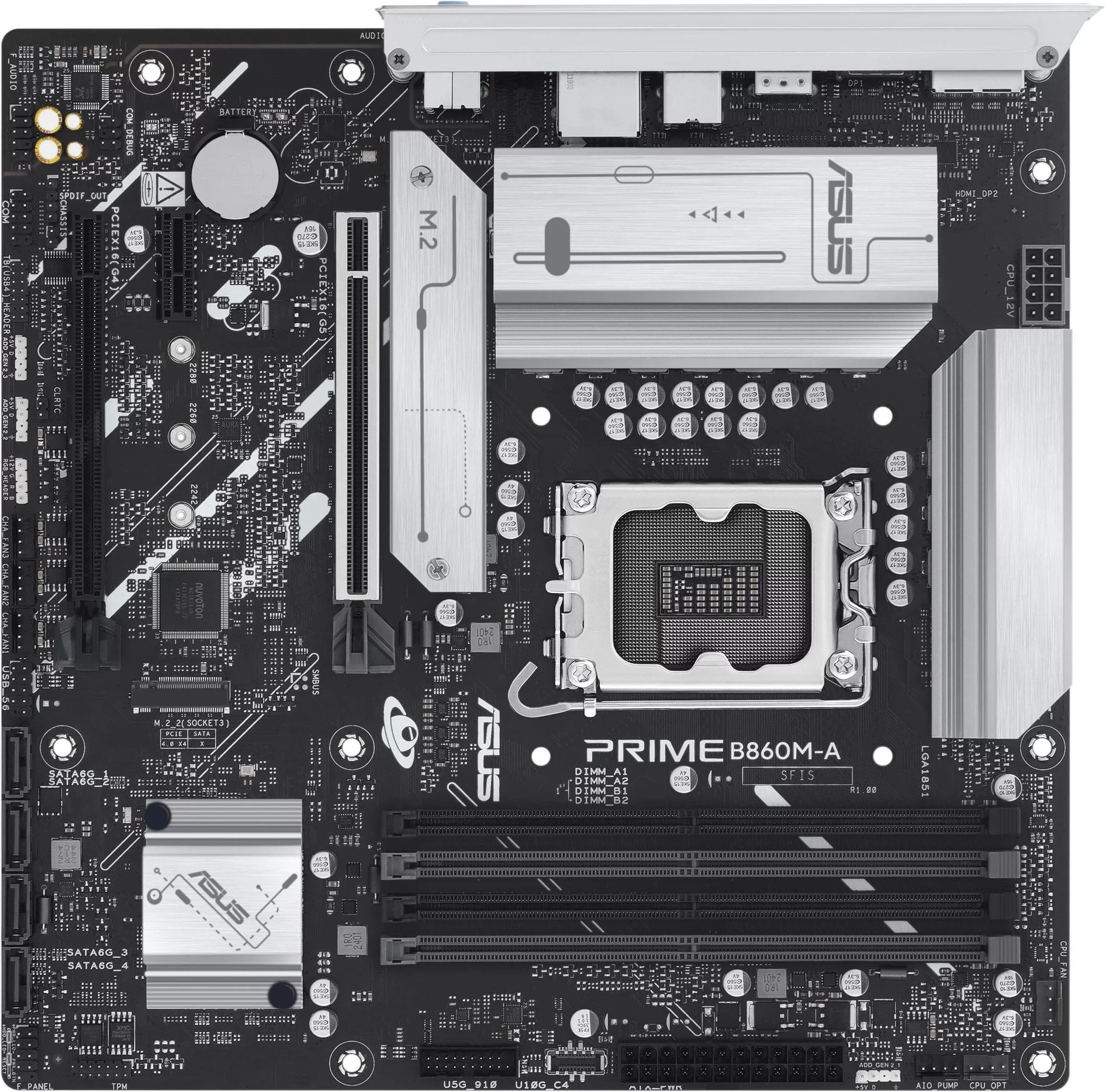 Материнская плата ASUS PRIME B860M-A-CSM, LGA1851, B860, 4*DDR5, 4*SATA, 2*M.2, 2*USB 3.2, 4*USB 2.0, Type-C, 2*PCIx16, 1*PCIx1, 2*DP+HDMI, mATX; 90MB1K00-M0EAYC