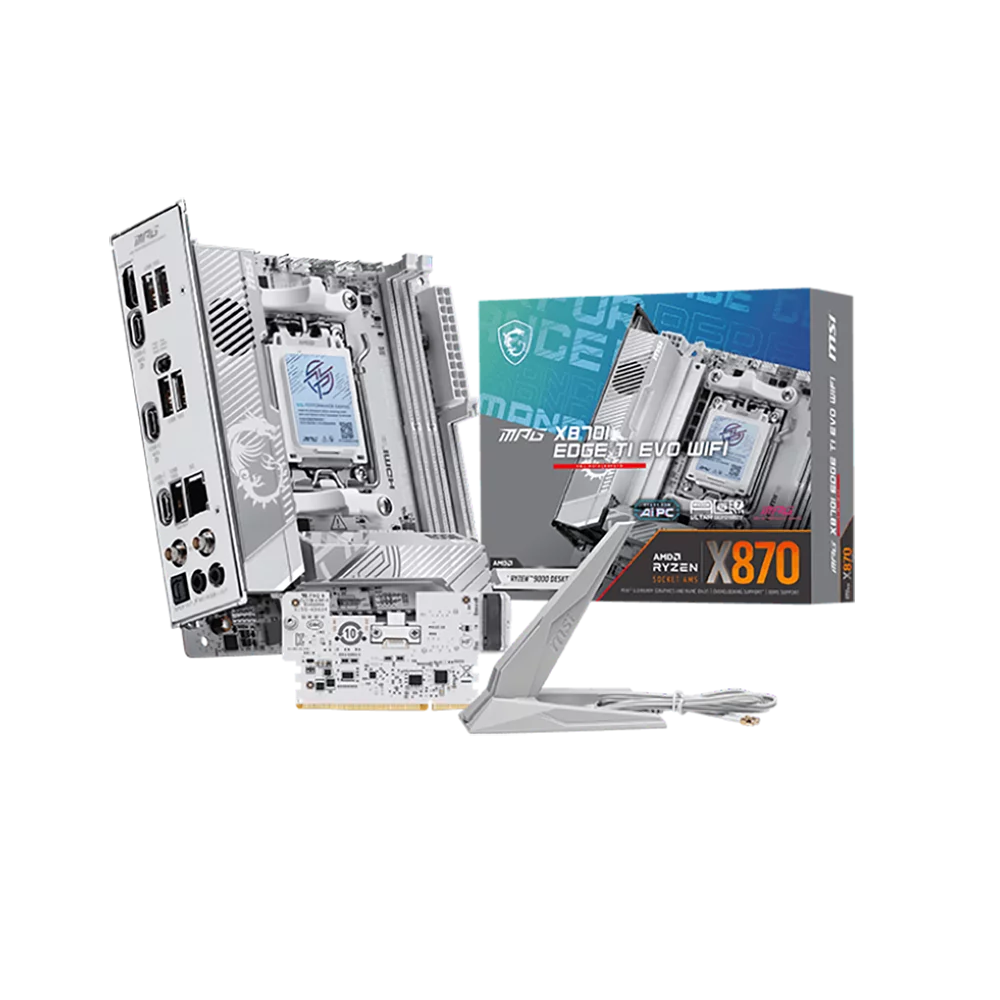 Материнская плата MSI MPG X870I EDGE TI EVO WIFI X870, AM5, 2*DDR5, 1*PCIEx16, 1*M.2, 2*TypeC, 5*USB3.2Gen2, 2*USB3.2Gen1, 2*USB2.0, 2*SATA3.0, 5G, 2*Type-C(DP), HDMI, ITX, RTL