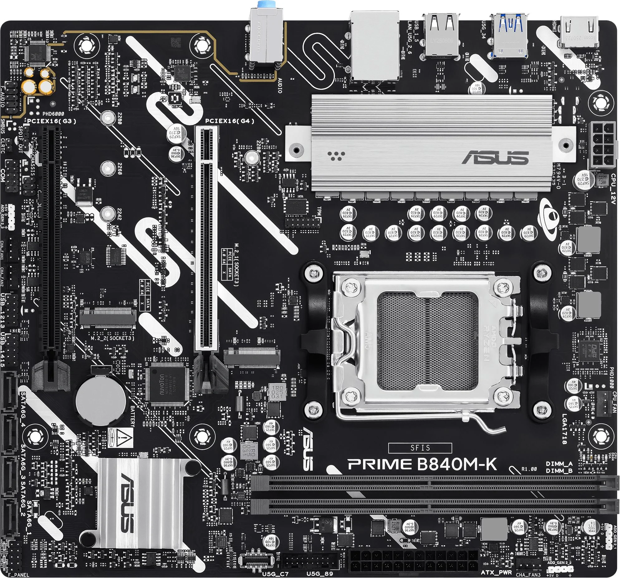 Материнская плата Asus PRIME B840M-K Socket AM5 AMD B840 2xDDR5 mATX AC`97 8ch(7.1) 2.5Gg RAID+HDMI