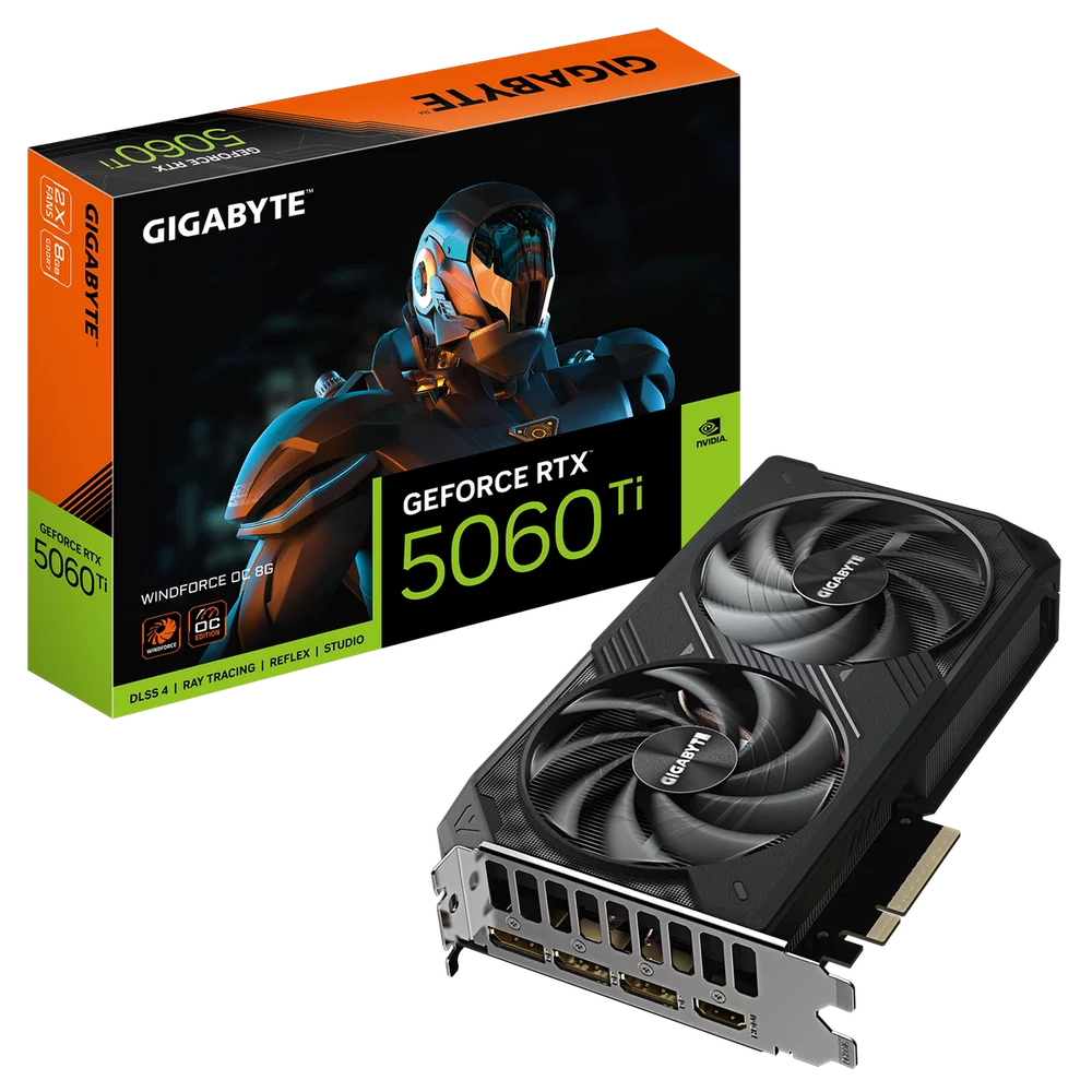 Видеокарта Gigabyte RTX5060Ti WINDFORCE OC 8GB GDDR7 128bit 3xDP HDMI 2FAN RTL (GV-N506TWF2OC-8GD)