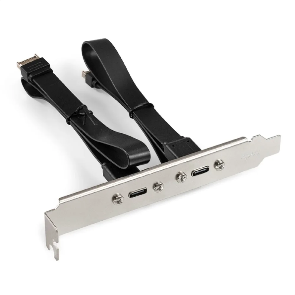 Exegate EX298297RUS Планка портов в корпус 2xType-C SuperSpeed+ ExeGate BrctUSB32E-2C (USB3.2 Gen2 2xType-E 20Pin Male --] 2xType-C USB 3.2 Gen 2, SuperSpeed+ скорость до 10 Гбит/с, кабель 30см)