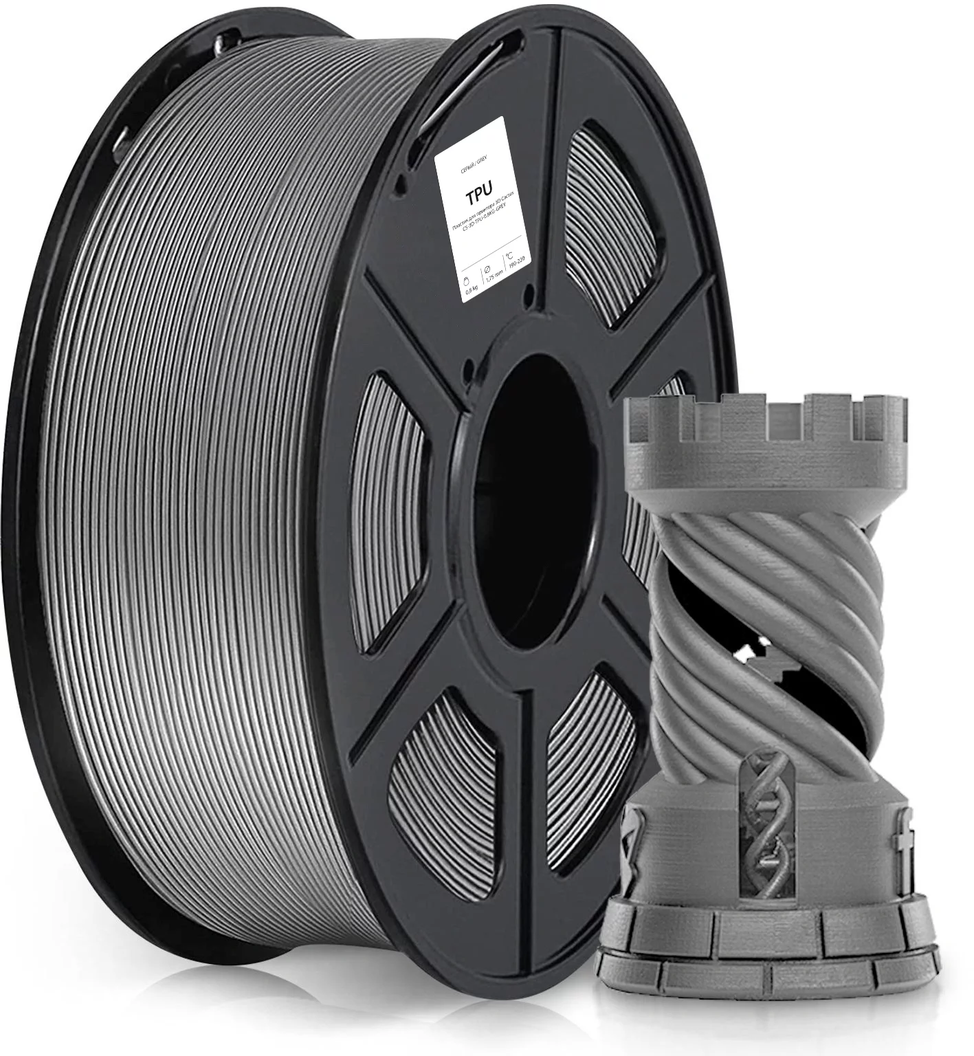 -/ Пластик для принтера 3D Cactus CS-3D-TPU-0.8KG-GREY TPU d1.75мм 0.8кг L336м 1цв.