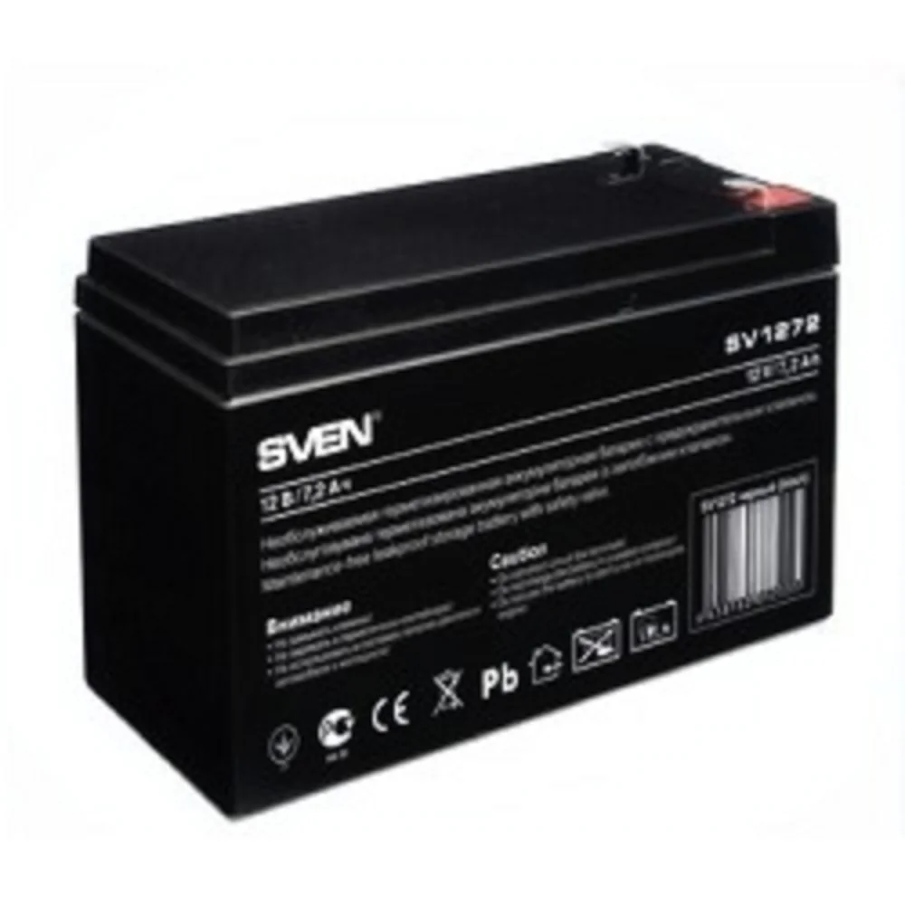 Батарея SVEN SV 1272 (12V 7.2Ah), напряжение 12В, емкость 7.2А*ч, макс. ток разряда 105А, макс. ток заряда 2.1А, свинцово-кислотная типа AGM, тип клемм F2, (SV-012335)