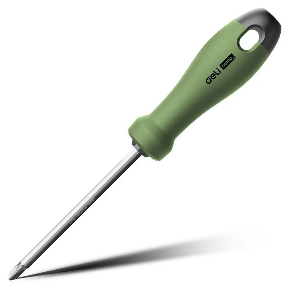 Двухсторонняя отвертка "Home Series Green" Deli HT1055L SL5+PH1, длина жала 100мм, эксклюзивный дизайн, рукоятка из высококачественного софттач пластика Bad Pack (HT1055L||BP)