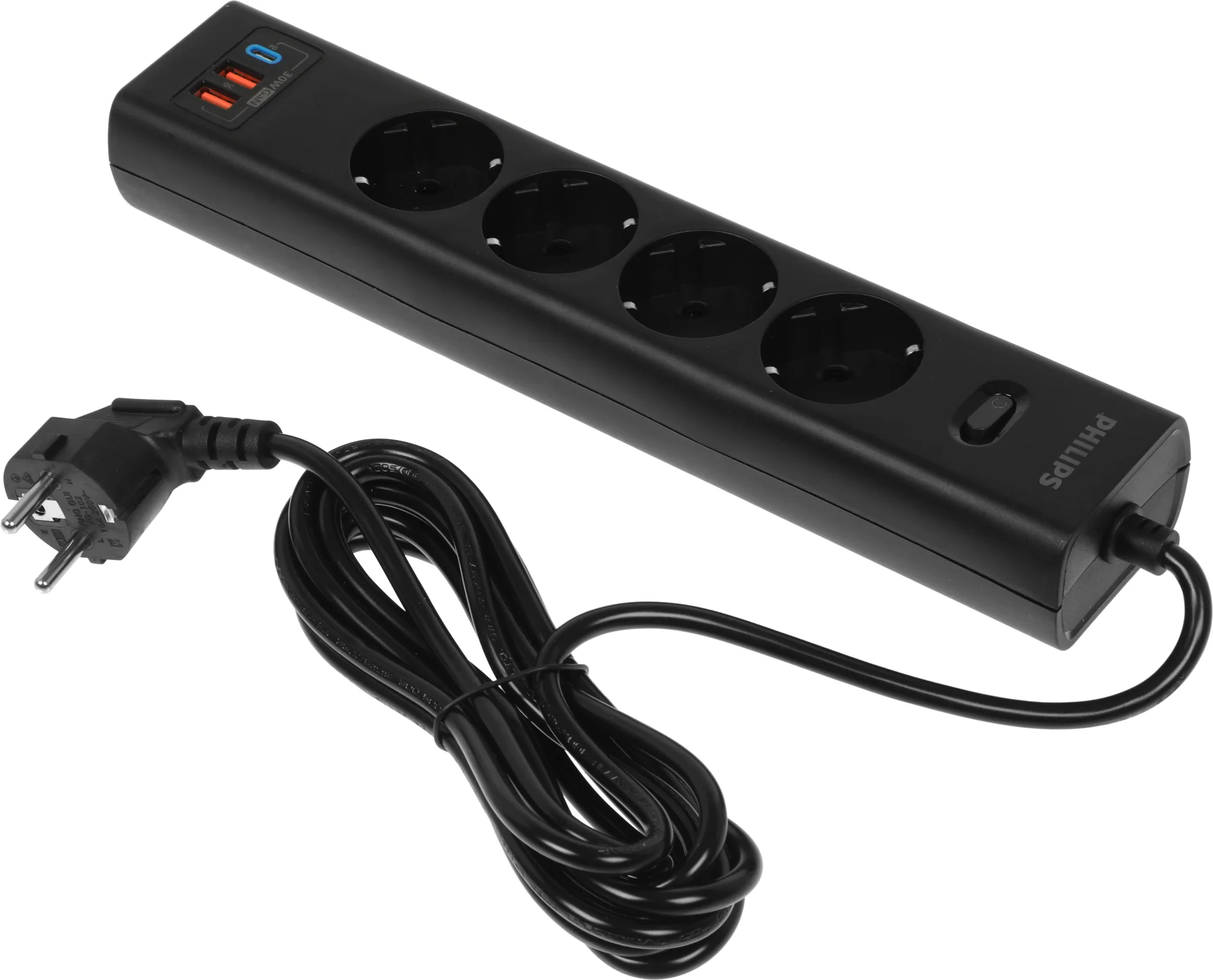 Сетевой фильтр Philips CHP8246BB/ 51 3м (4 розетки) черный (коробка) (CHP8246BB/51)