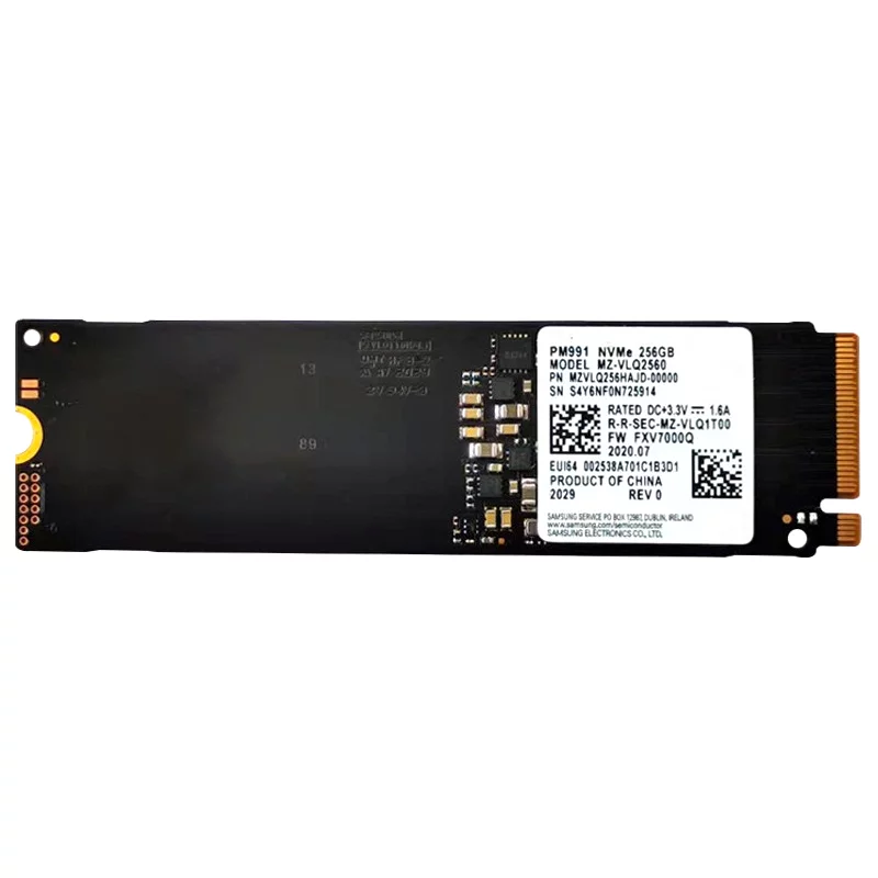 Твердотельный накопитель/ Samsung SSD PM991a, 256GB, M.2(22x80mm), NVMe, PCIe 3.0 x4, R/W 3100/1300MB/s, IOPs 220 000/300 000, DRAM buffer (12 мес.) (MZVLQ256HBJD-00B00)