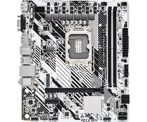 Материнская плата ASROCK H610M-HDV/M.2+ D5, LGA1700, H610, 2*DDR5, 4*SATA, 1*M.2, 1*USB 3.2, 4*USB 2.0, Type-C, 1*PCIx16, 1*PCIx1, HDMI+D-Sub,mATX