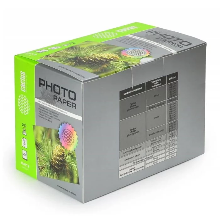 Фотобумага Cactus CS-MA6200500 10x15 см/ 200 г/м2/ 500 л./белый матовое для струйной печати