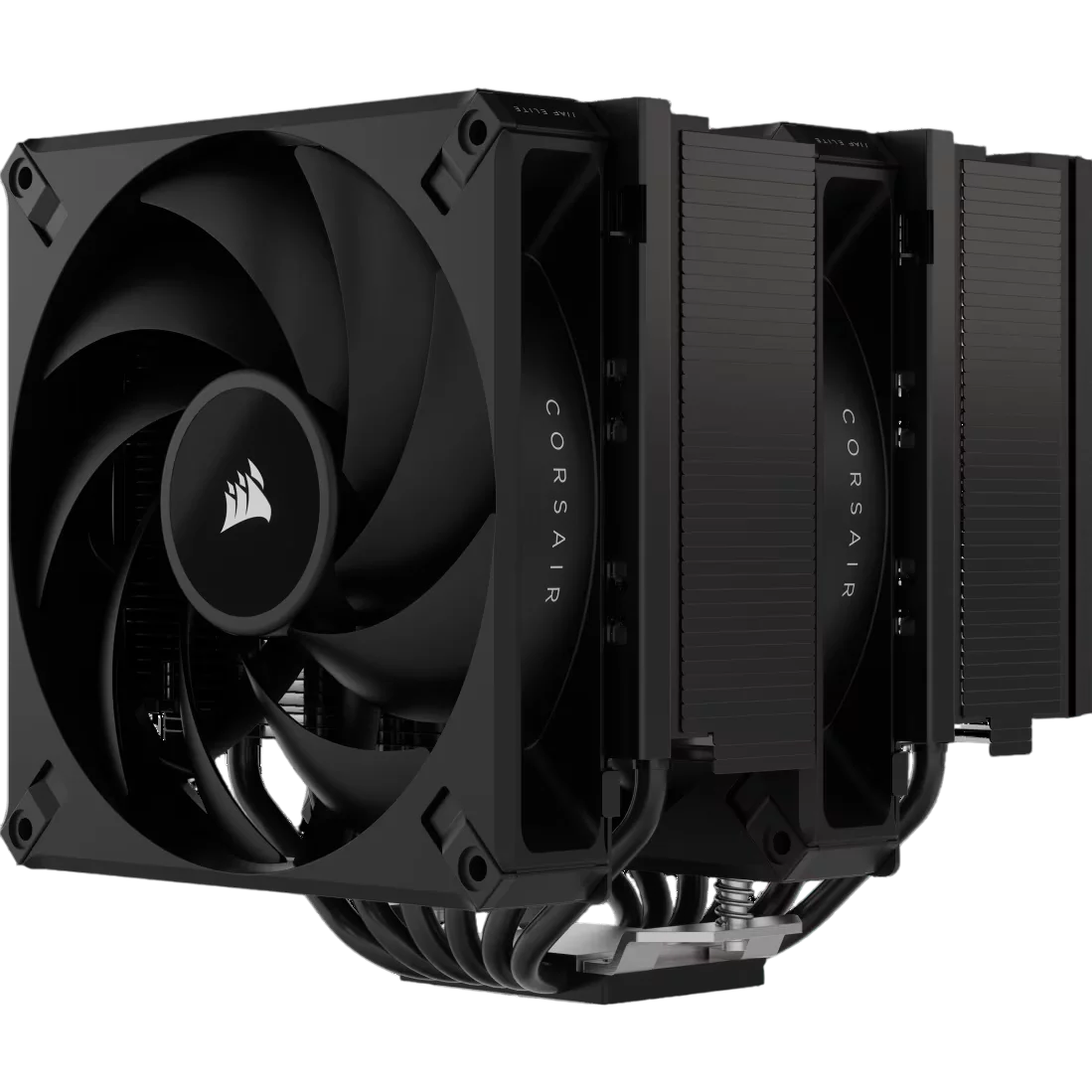 Кулер для процессора/ CPU Cooler Corsair A115 Twin Tower (270W, 4-pin PWM, 165mm, Al/Cu, 6x6mm, 2x140mm, 84.5CFM, 33.9dBA, 1600RPM, S: 1851/1700/1200/115X, AM5/AM4, black) (CT-9010011-WW)