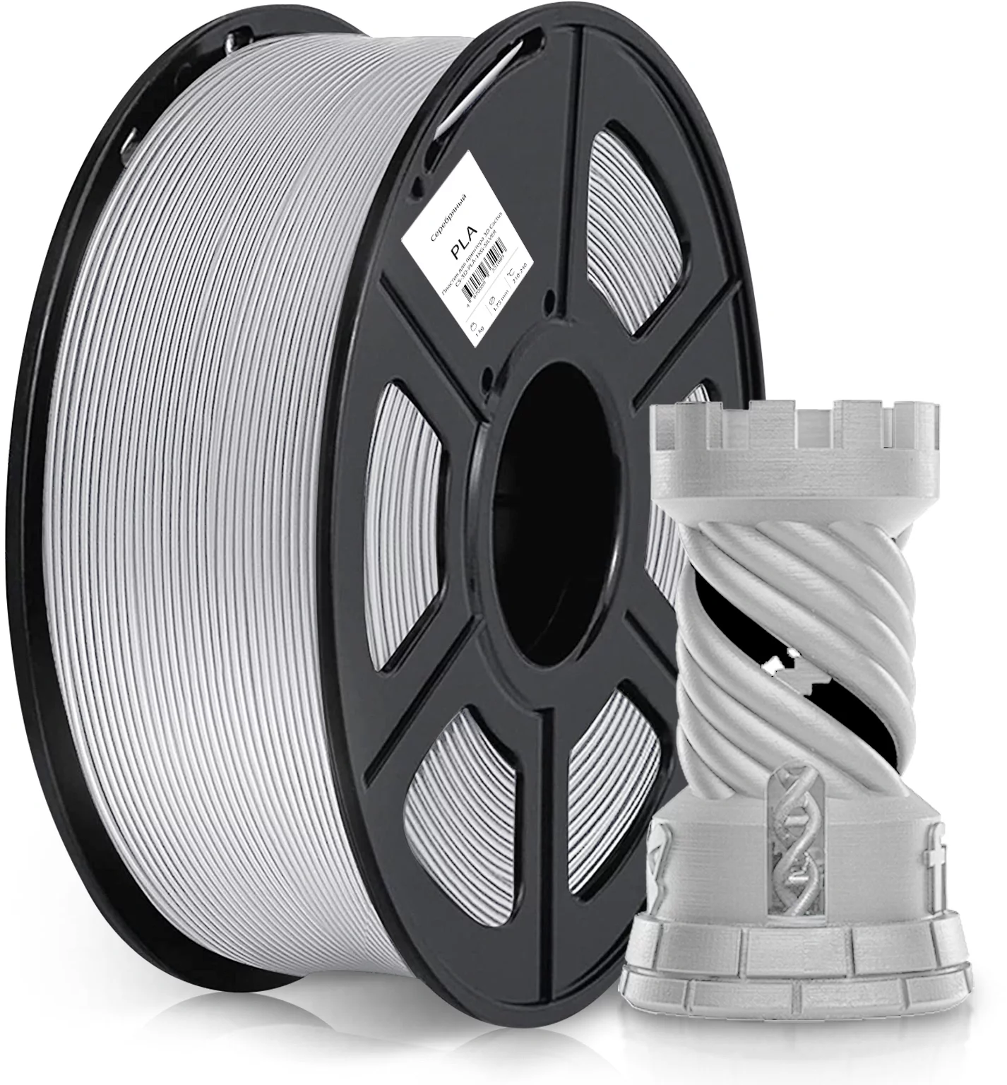 -/ Пластик для принтера 3D Cactus CS-3D-PLA-1KG-SILVER PLA d1.75мм 1кг L326м 1цв.