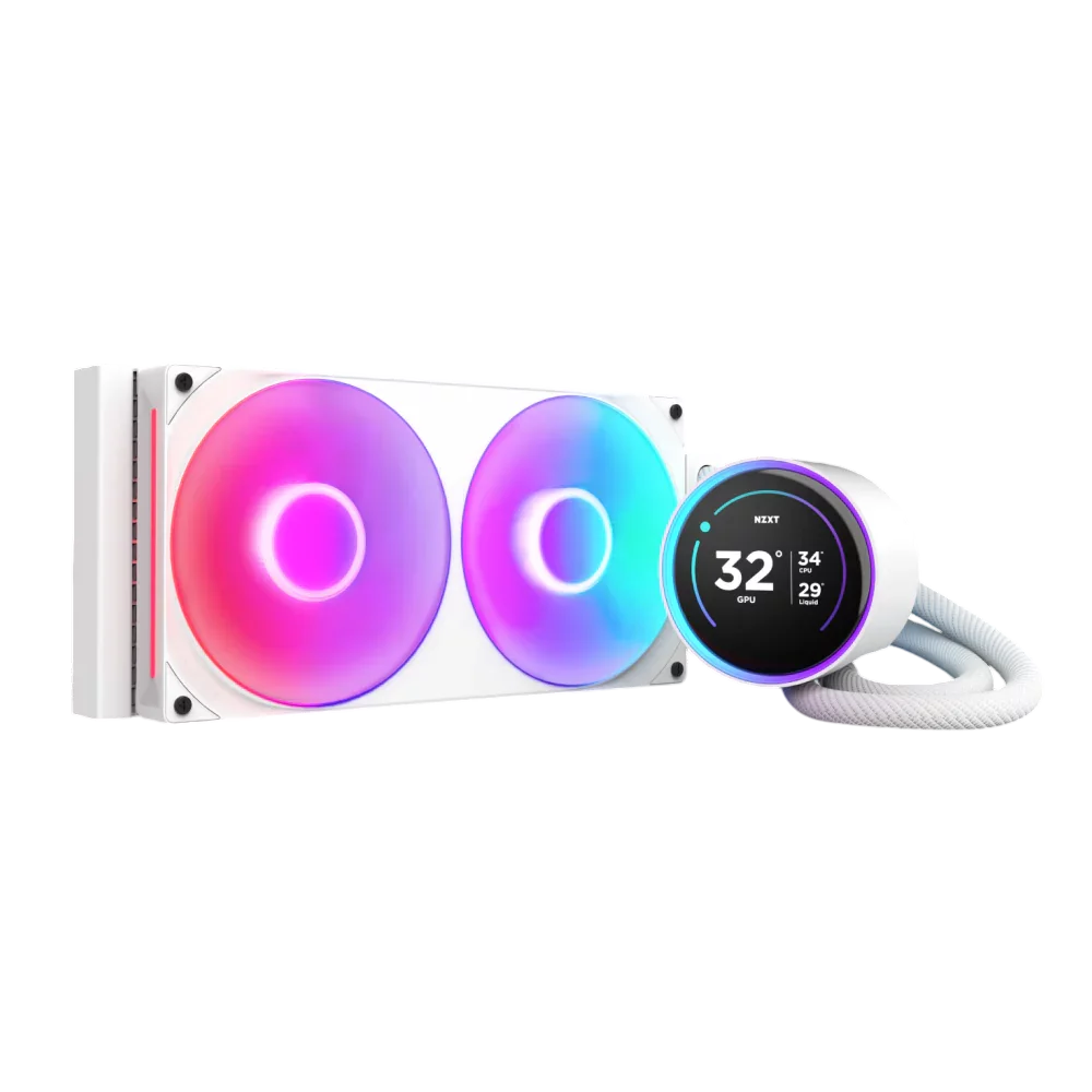 Система жидкостного охлаждения для ПК/ Water Cooling System NZXT Kraken Elite 280 RGB (250W, 280mm, LED temp., White/ Fans: 2x140mm, 98.61CFM, 34.5dBA, 2000RPM/ Pump height 65mm, 2800RPM, Rad thickness 27m (RL-KR28E-W2)