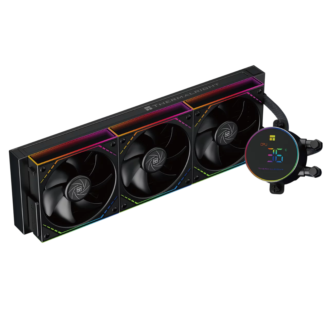 Система жидкостного охлаждения/ Water Cooling System Thermalright Frozen Magic 360 Digital V2 (360mm, LED temp., Black, ARGB/ Fans: 3x120mm, 68.9CFM, 28.2dBA, 2000RPM/ Pump height 54.4mm, Rad thicknes (F-MAGIC-DIGITAL-BL-360-ARGB)