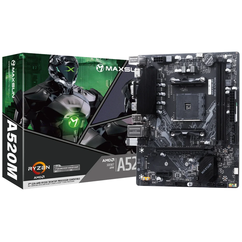 Материнская плата Maxsun MS-Challenger A520M A520, AM4, 2xDDR4, 1*PCIEx16, 1*PCIEx1, 1*M.2, 4*USB3.2Gen1, 6*USB2.0, 3*SATA3.0, 1G, VGA, HDMI, M-ATX, RTL (6940709669778)