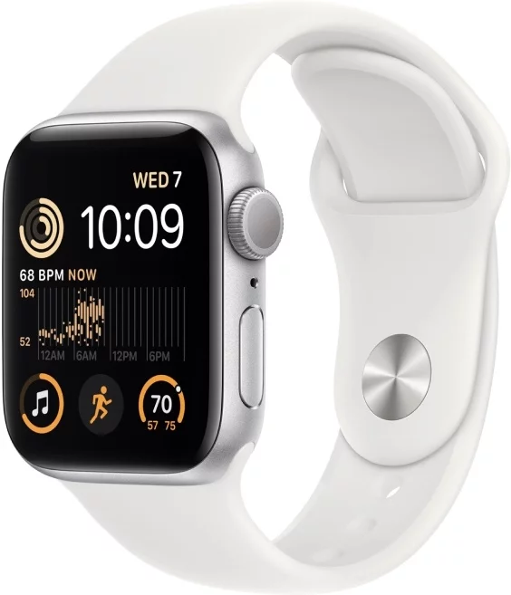 Смарт-часы Apple Watch SE 2022 A2723 44мм OLED корп.серебристый рем.белый разм.брасл.:M/ L (MNTJ3LL/A)