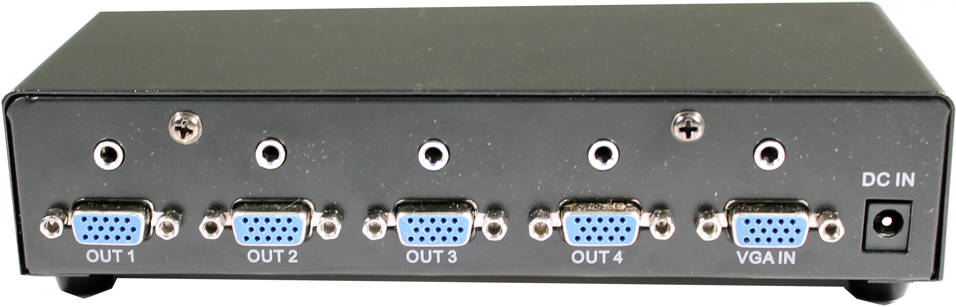 Разветвитель VGA+аудио OSNOVO D-VA104 Разветвитель- 1VGA+1Стерео Аудио вх./4 VGA+4 Стерео Аудио. Расстояние передачи – до 50м; Разрешение: до 1920х1440, 60 Гц; Подключение VGA(15 pin D-sub), Стерео Аудио (3,5мм). БП 5В DC/