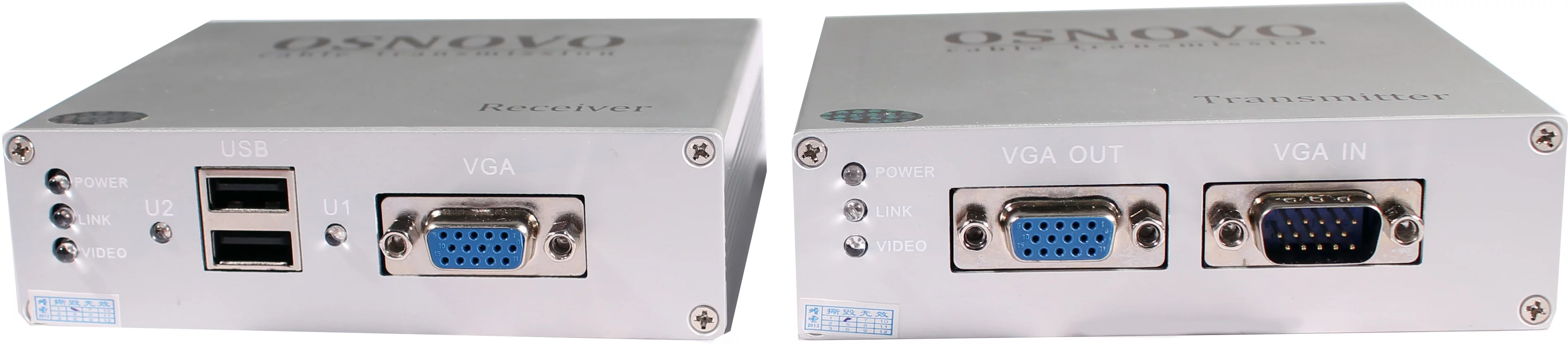 Передача VGA+USB(клавиатура, мышь) по кабелю витой пары OSNOVO TA-VKM/3+RA-VKM/3(ver.2) Комплект (приемник + передатчик) для передачи VGA, Клавиатура, "Мышь" на расстояние до 100м. Разрешение до 1920x1440. Разъемы: RJ-45 (для подключения приемника к перед