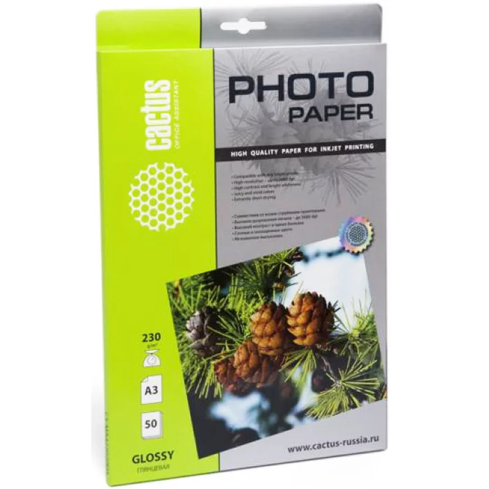 Фотобумага Cactus CS-GA323050 A3/230г/м2/50л./белый глянцевое для струйной печати
