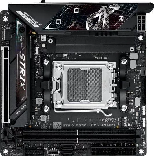 Материнская плата ASUS ROG STRIX B850-I GAMING WIFI, AM5, B650, 2*DDR5, 2*SATA, 2*M.2, 4*USB 3.2, 2*USB 2.0, Type-C, 2*PCIx16, HDMI, mITX; 90MB1K30-M0EAY0