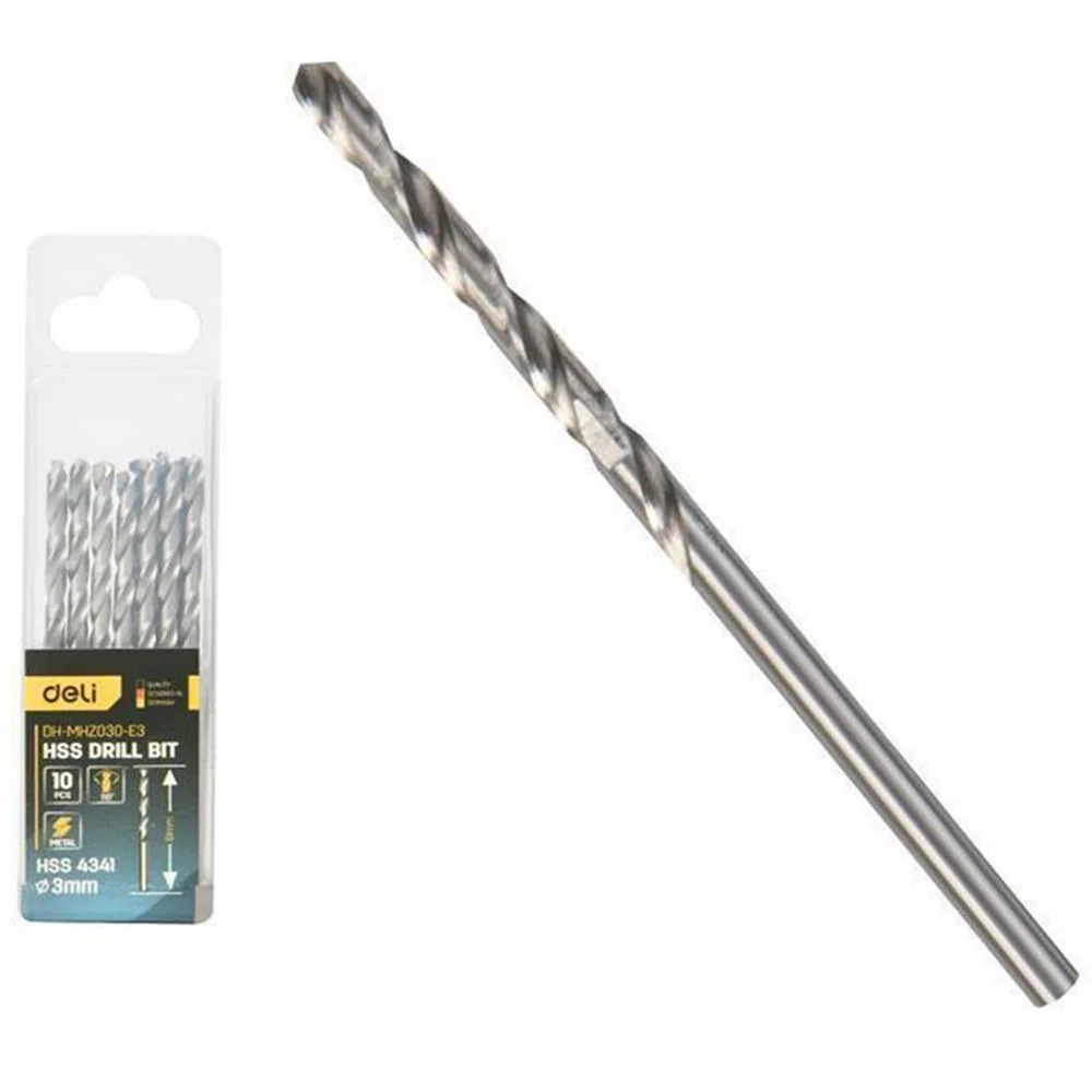 Набор сверл по металлу (2мм, 10 шт) Deli DH-MHZ020-E3 сталь HSS 4341, угол заточки 118 град, пласт. кейс