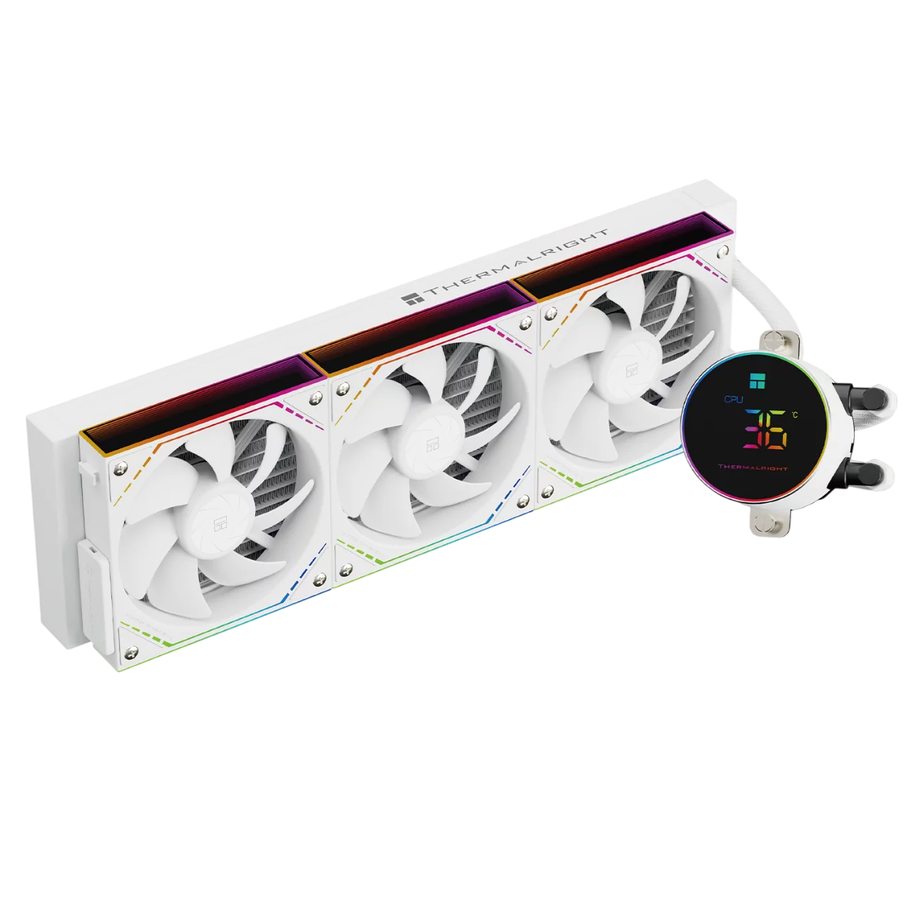 Система жидкостного охлаждения/ Water Cooling System Thermalright Frozen Magic 360 Digital V2 (360mm, LED temp., White, ARGB/ Fans: 3x120mm, 68.9CFM, 28.2dBA, 2000RPM/ Pump height 54.4mm, Rad thicknes (F-MAGIC-DIGITAL-WH-360-ARGB-V2)