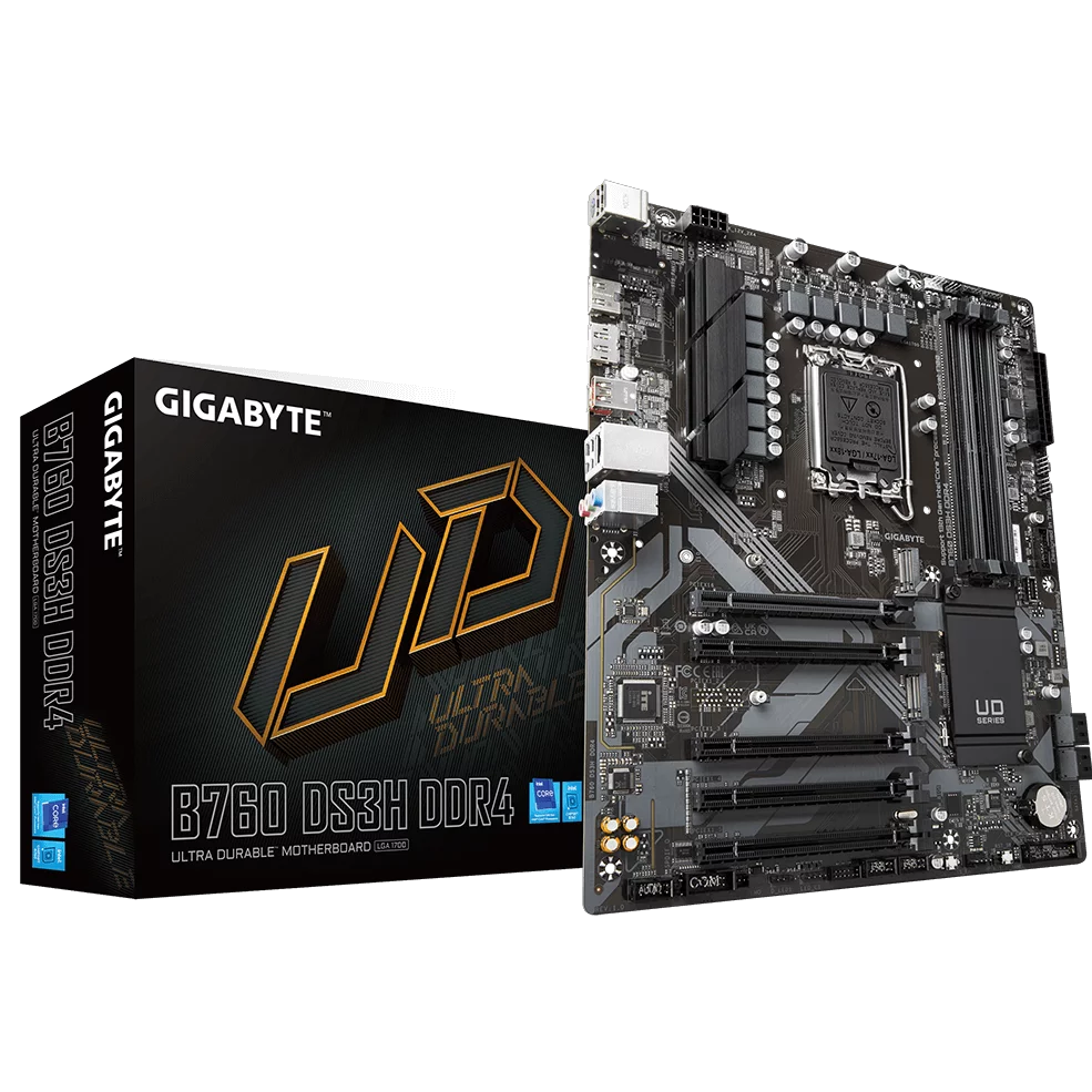 GIGABYTE B760 DS3H DDR4, LGA1700, B760, 4*DDR5, DP+HDMI, 4 SATA 6 Гб/ с, M2, Audio, Gb LAN, USB 3.2, USB 2.0, Type-C, COM*1 port, ATX