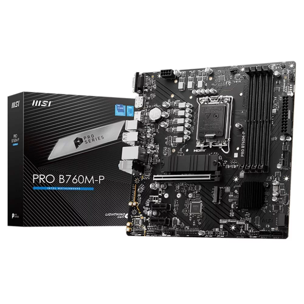 Материнская плата MSI BadPack PRO B760M-P B760, LGA1700, 4*DDR5, 1*PCIEx16, 2*PCIEx1, 2*M.2, 1*TypeC, 3*USB3.2Gen1, 8*USB2.0, 4*SATA3.0, 1G, VGA, DP, HDMI, M-ATX, RTL bp (PRO B760M-P||BP)
