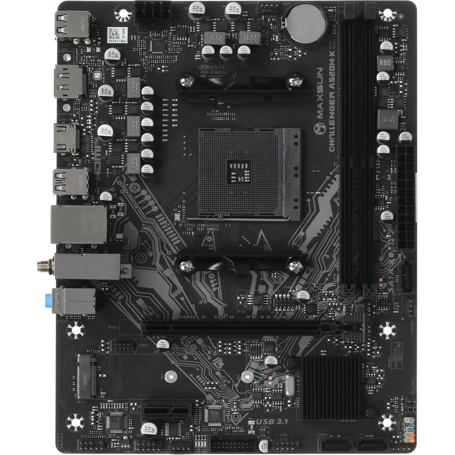 MAXSUN MS-Challenger A520M-K WIFI (Socket AM4, mATX, 4*DDR4(64Gb), DP/HDMI, 3*SATA3, 1*M.2, 1*PCIEx16/1*PCIEx1, 4*USB2.0, 2*USB 3.0, LAN 1*1G, Bluetooth, Wi-Fi 802.11ac, RTL)