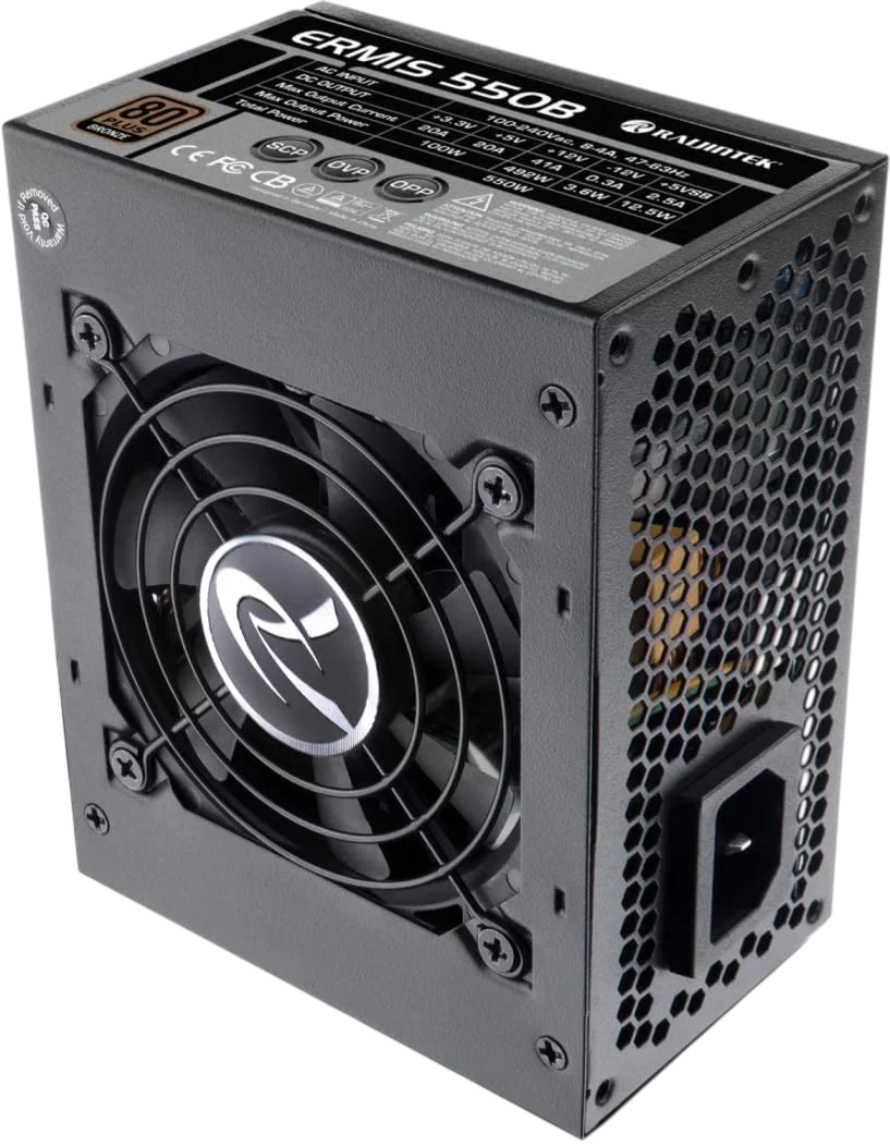Блоки питания/ Power Supply Raijintek ERMIS 550B, 550W 80+ Bronze (SFX, Non-modular, 1x24(20+4)pin, 1x4+4-pin CPU, 2x6+2-pin PCIe, 3xSATA3, Active, 80x80mm, 125x100x64mm, APFC, black) (0R30B00002)