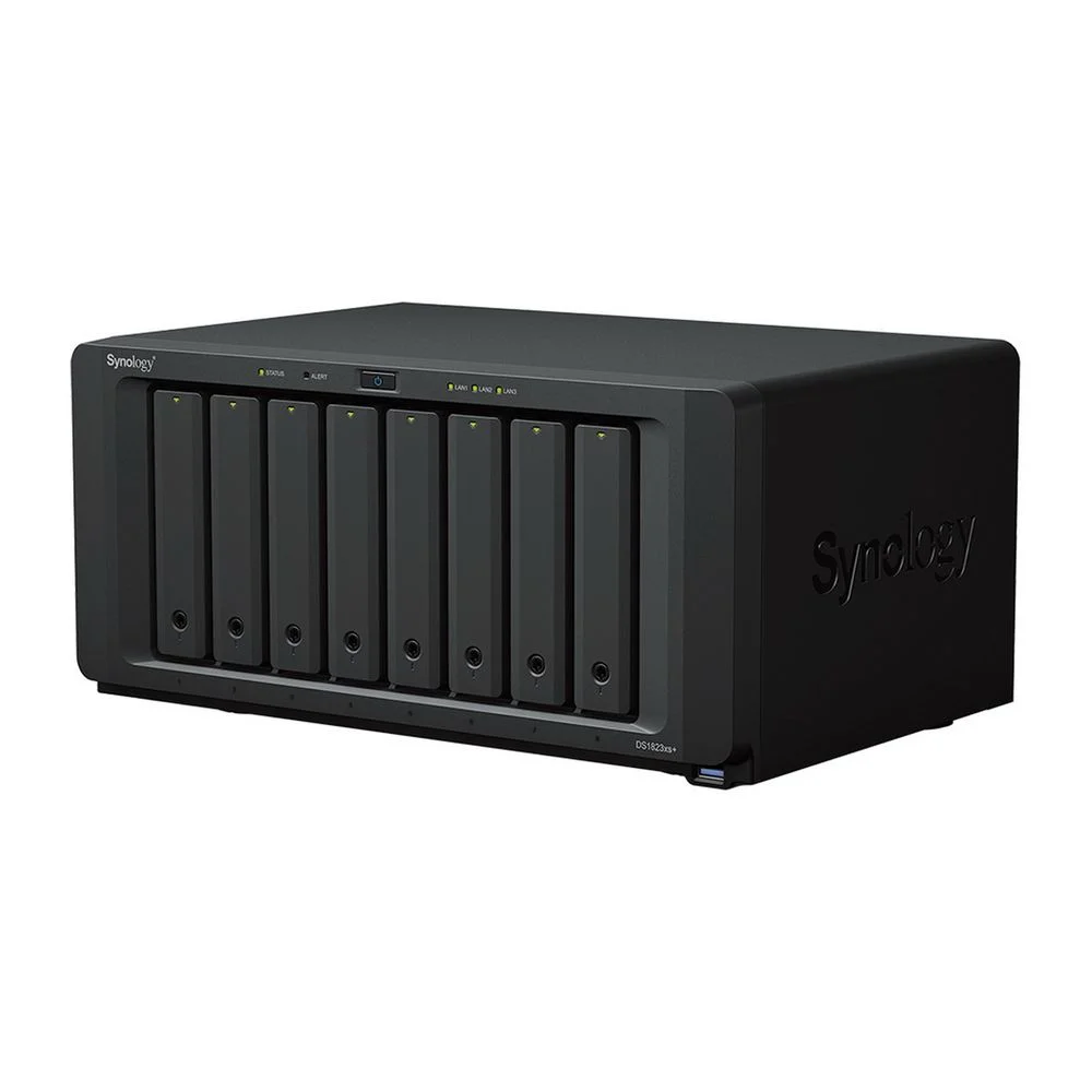Synology QC3,35GhzCPU/ 8GbDDR4(upto32)/ RAID0,1,10,5,6/ upto 8hot plug HDD SATA(3,5' or 2,5')(upto18 with 2xDX517)+ 2 M2 slots/ 3xUSB3.2/ 2eSATA/ 2GigE(+1Expslot)/ 1x10GbGigE/ iSCSI/ 2xIPcam(upto75)/ 1xPS/ 1YW (DS1823XS+)