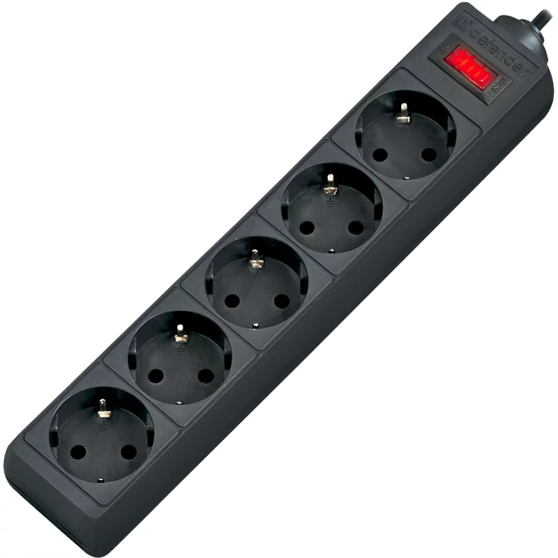 Сетевой фильтр Defender ES 5 5 м, черный, 5 розеток/ Surge Protector Defender ES 5 5m, black, 5 outlets (99486)