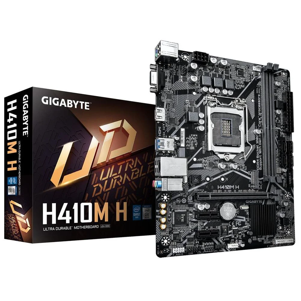Материнская плата Gigabyte H410M H 2.0 H410, LGA1200, 2xDDR4, 1*PCI-Ex16, 2*PCI-Ex1, 1*M.2, 1*TypeC, 3*USB3.2Gen1, 6*USB2.0, 4*SATA3.0, 1G, VGA, HDMI, MATX, RTL
