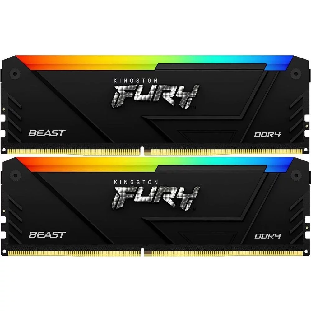 Память оперативная/ Kingston 32GB 3200MT/s DDR4 CL16 DIMM (Kit of 2) 1Gx8 FURY Beast RGB (Select Regions ONLY) (KF432C16BB12AK2/32WP)
