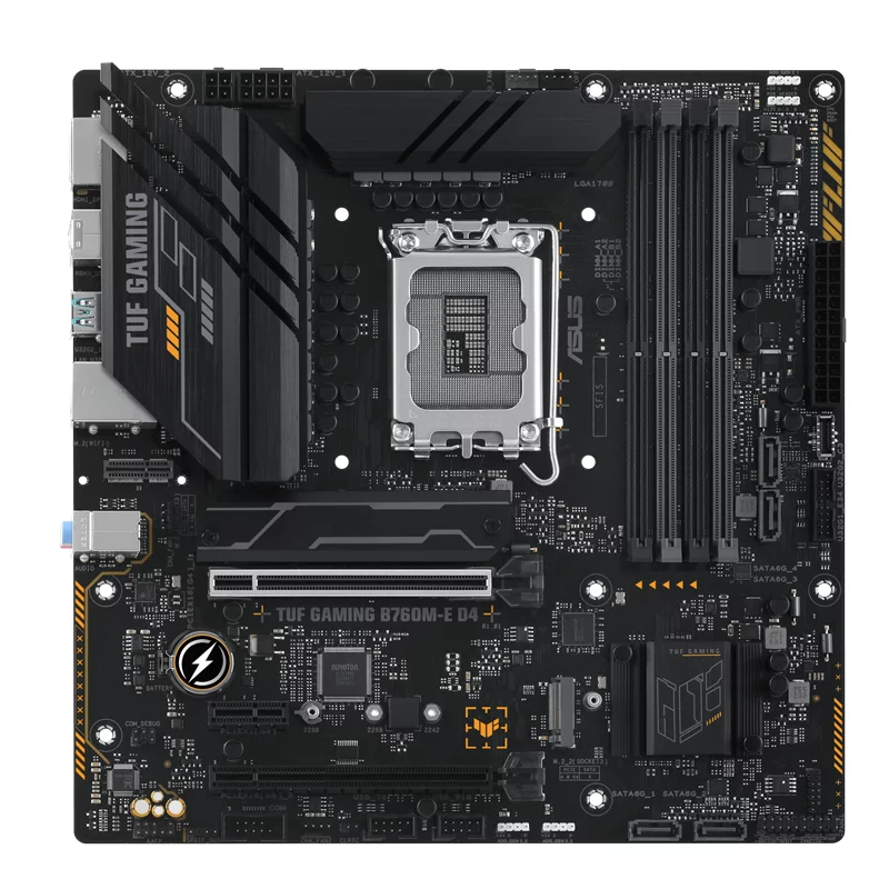 Материнская плата ASUS TUF GAMING B760M-E D4, LGA1700, B760, 4*DDR4, HDMI+DP, 4xSATA3 + RAID, 2xM2, Audio, Gb LAN, USB 3.2, USB 2.0, mATX (90MB1E90-M0EAY0)