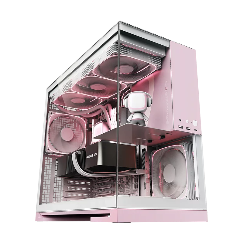 Корпус ПК без блока питания/ Case Geometric Future Model 5, Midi-Tower, TG, no fans, 2xUSB-A 3.0, 1xUSB 3.2 Type-C, E-ATX, ATX, mATX, mITX Pink (1AM5WKPK00100)