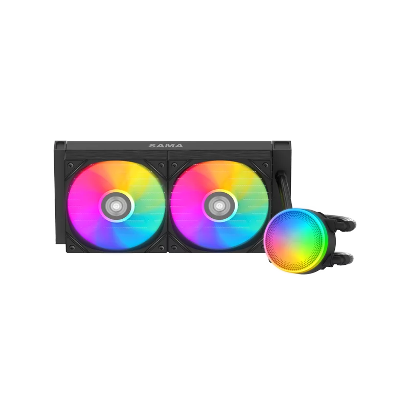 Водяное охлаждение для процессора/ Water Cooling System SAMA L40 Black (240mm, Black, ARGB/ Fans: 2x120mm, 82.79CFM, 29dBA, 2000RPM/ Pump height 52mm, 29dBA, 2500RPM, Rad thickness 27mm/ S: 1851, 1700, 120 (L40-BKWAYXO2-G)