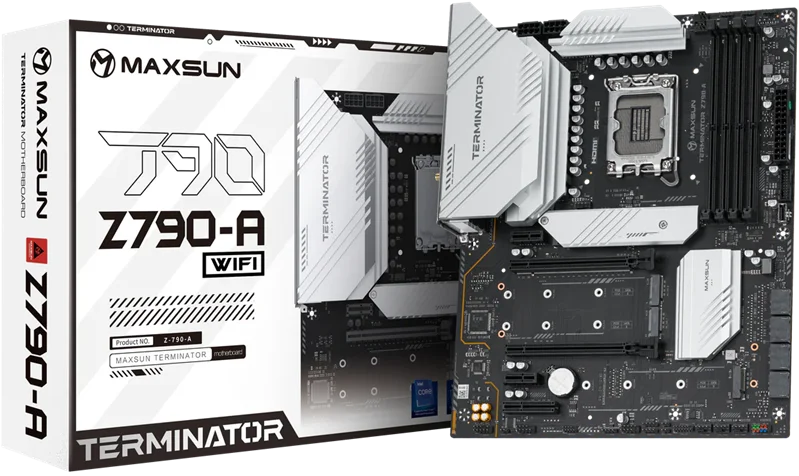 Материнская плата MAXSUN MS-Terminator Z790-A WIFI, LGA1700, Z790, 4*DDR5, 4*SATA3,4*M.2, USB 3.2, USB 2.0, Type-C, 1*PCIEx16, 1*PCIEx4, 1*PCIEx1, HDMI+DP, ATX