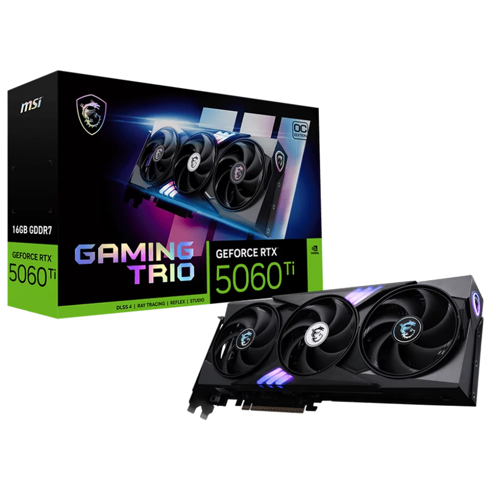 Видеокарта MSI RTX5060Ti GAMING TRIO OC 16GB GDDR7 128bit 3xDP HDMI 3FAN RTL (RTX 5060 TI 16G GAMING TRIO OC)