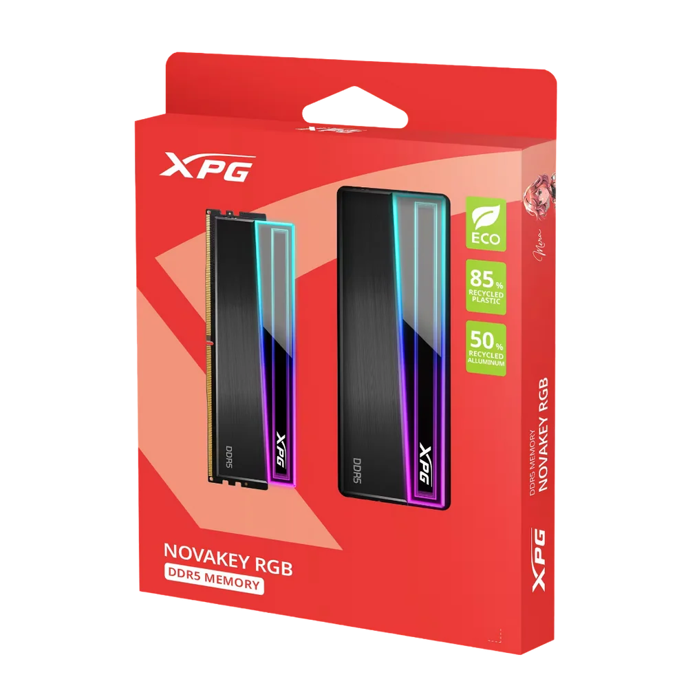Модуль памяти ADATA 32GB XPG DDR5 5600 DIMM NOVAKEY RGB Black Gaming Memory AX5U5600C4616G-DCNKRBK Non-ECC, CL46-45-45, 1.1V, Heat Shield, Kit (2x16GB)