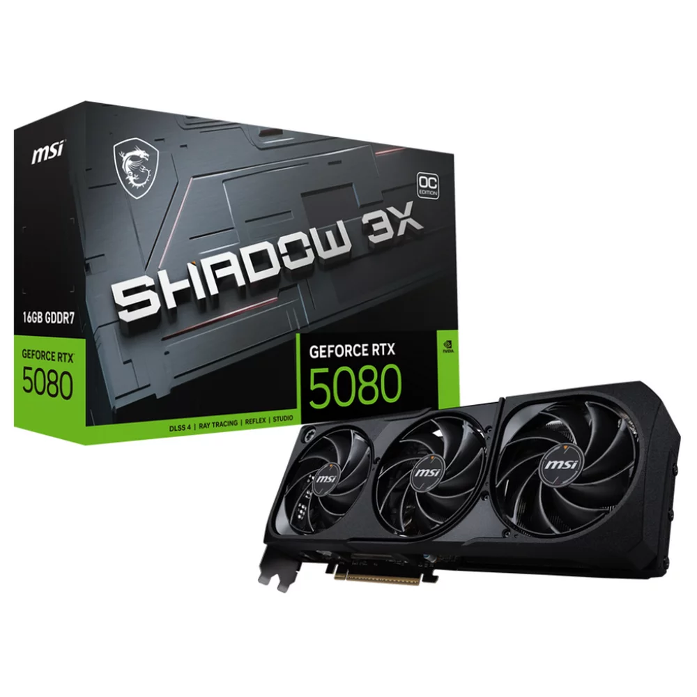 Видеокарта MSI Bad Pack RTX5080 SHADOW 3X OC 16GB GDDR7 256bit 3xDP HDMI 3FAN RTL bp (RTX 5080 16G SHADOW 3X OC||BP)