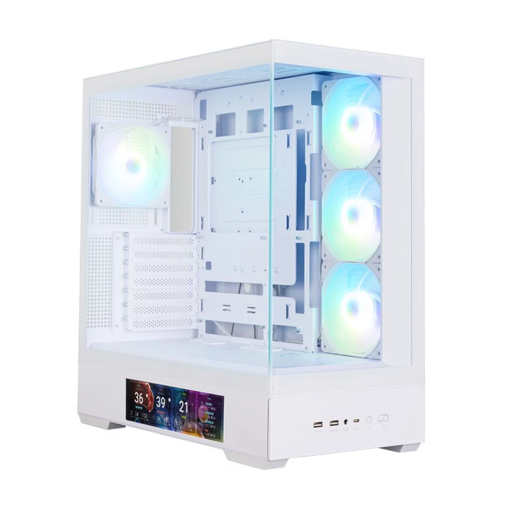 корпус ZALMAN P40 DS, ATX, WHITE, WINDOW, 9.1-inch LCD screen, 2xCombo(2.5” or 3.5”), 1x2.5”, 1xUSB TYPE-C, 2xUSB3.0, SIDE 3x120mm ARGB, REAR 1x120mm ARGB (P40 DS WHITE)