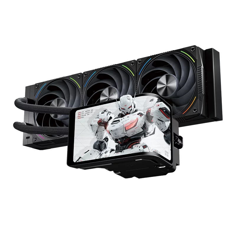 Водяное охлаждение для процессора/ Water Cooling System Thermalright Wonder Vision 360 Turbo (360mm, LED, Black, ARGB/ Fans: 3x120mm, 120.38CFM, 44.7dBA, 3000RPM/ Pump height 107mm, 6400RPM, Rad thick (W-VISION-TURBO-BL-360-ARGB)
