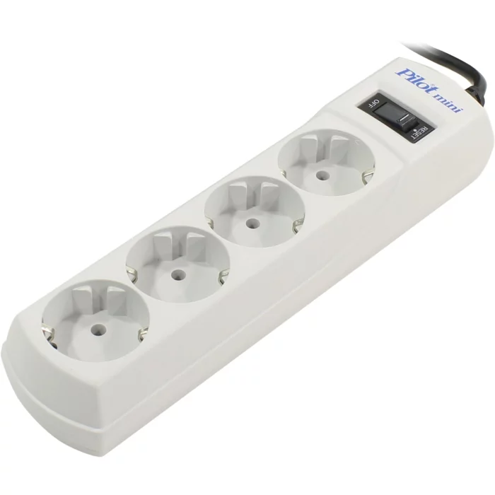 Сетевой фильтр Pilot Mini 4 розетки (евро с заземлением), 10А/2.2кВа, автомат, 1.8 м/ Surge protector Pilot Mini 4 euro outlets, 10A / 2.2kVt, automatic circuit-breaker, 1.8 m