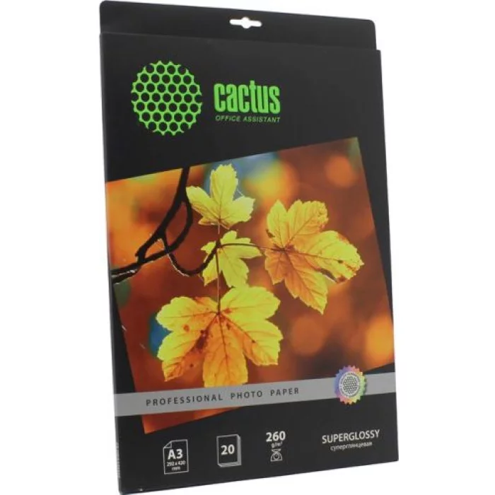 Фотобумага Cactus Prof CS-HGA326020 A3/ 260 г/м2/ 20 л./белый глянцевое для струйной печати