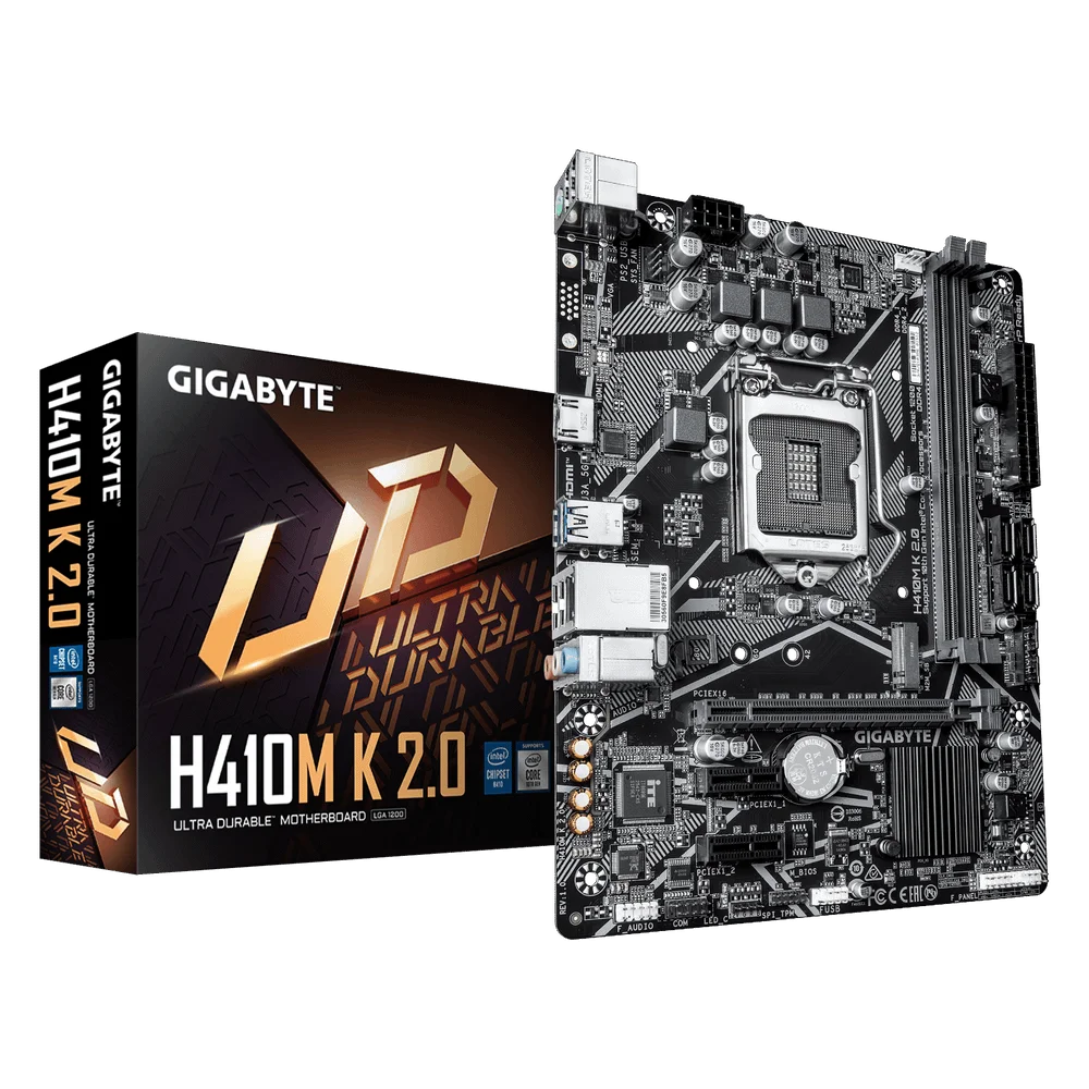 Материнская плата Gigabyte H410M K 2.0 1.0 H410, LGA1200, 2xDDR4, 1*PCI-Ex16, 1*PCI-Ex1, 1*M.2, 4*USB3.2Gen1, 6*USB2.0, 2*SATA3.0, 1G, HDMI, MATX, RTL