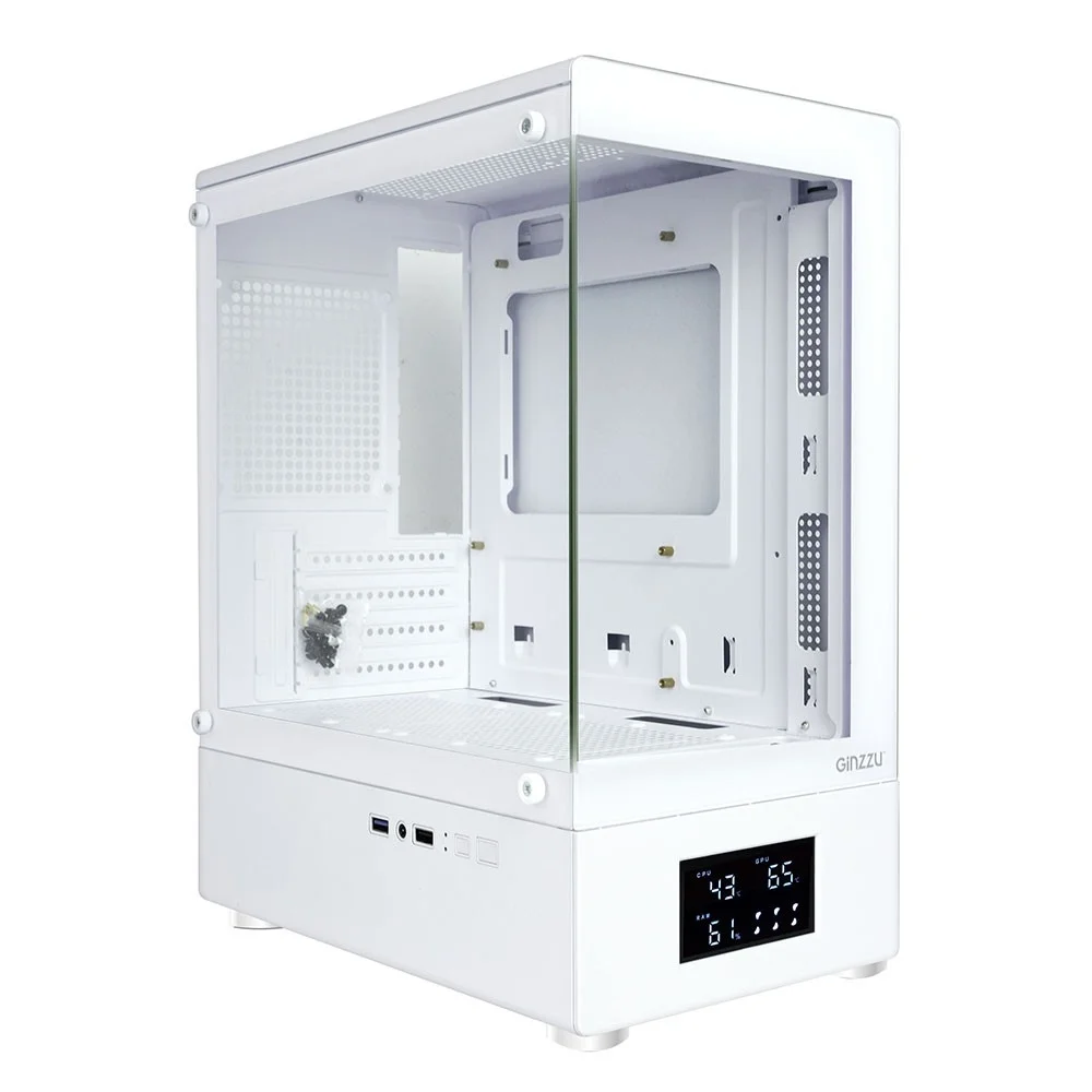 Корпус Ginzzu RX450D mATX жк. дисплей (Белый)
