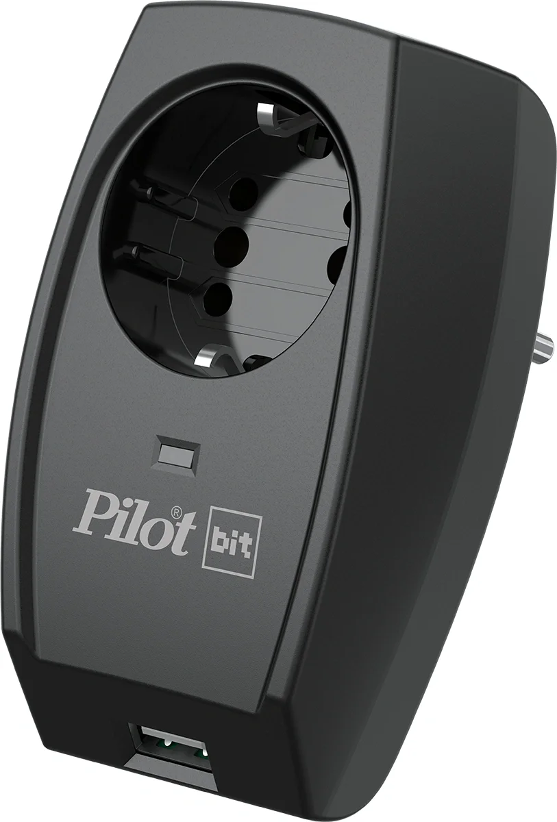 Сетевой фильтр Pilot Bit (USB) (1 розетка) черный (коробка) (192) (192#MLN)