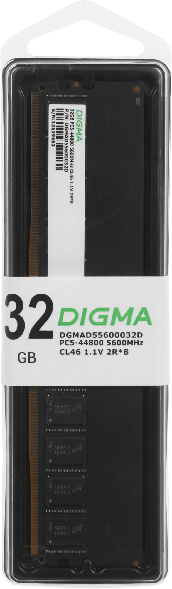 Память DDR5 32GB 5600MHz Digma DGMAD55600032D RTL PC5-44800 CL46 DIMM 288-pin 1.1В dual rank Ret