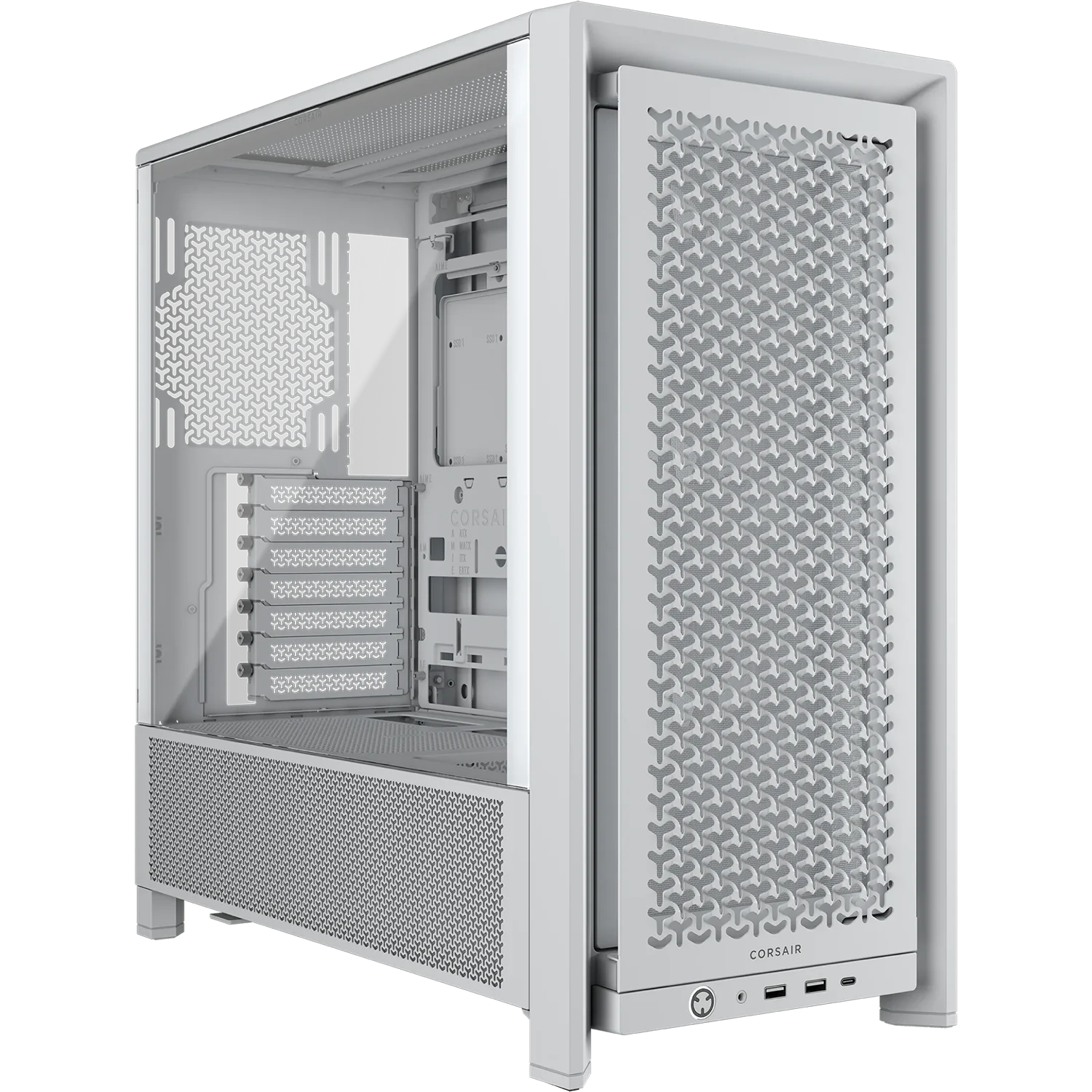 Корпус без блока питания/ Case Corsair Frame 4000D RS, Midi-Tower, TG, 3x120mm, 2xUSB-A 3.2, 1xUSB 3.2 Type-C, E-ATX, ATX, mATX, mITX White (CC-9011313-WW)