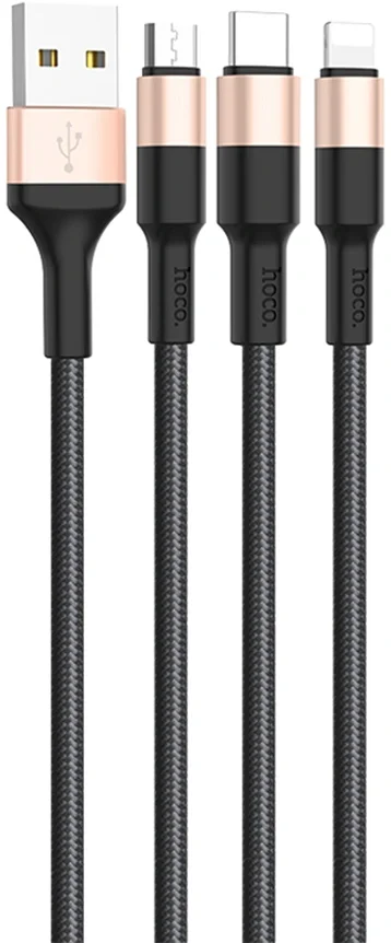 Кабель Hoco X26 Xpress one 80275 USB (m)-Lightning (m)/USB Type-C (m)/micro USB (m) 1м черный/золотистый